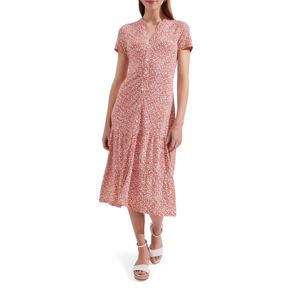 Hobbs London Apricot and White Pattern Jacinta Midi Button Down Dress